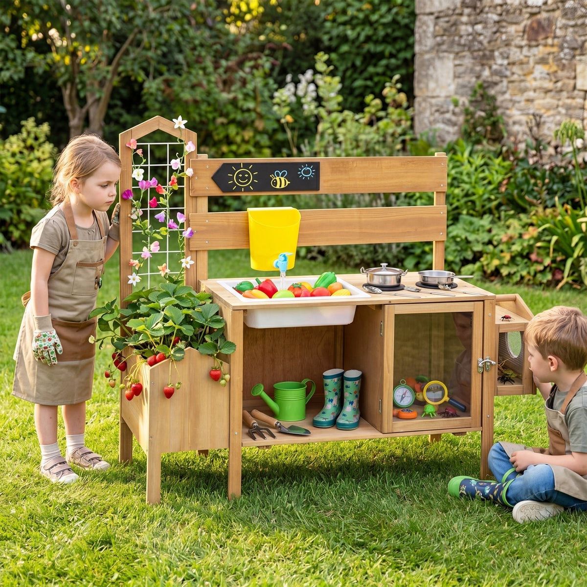 Wooden Mud Kitchen for Kids with Detachable Bird CagePlay KitchenTorqelo.com