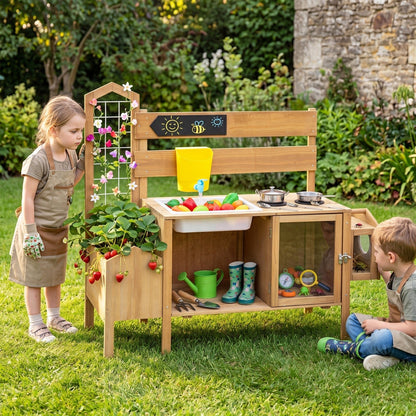 Wooden Mud Kitchen for Kids with Detachable Bird CagePlay KitchenTorqelo.com