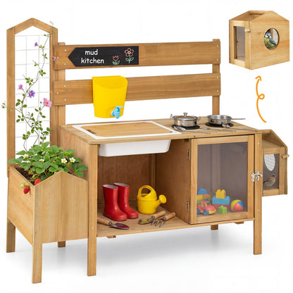 Wooden Mud Kitchen for Kids with Detachable Bird CagePlay KitchenTorqelo.com