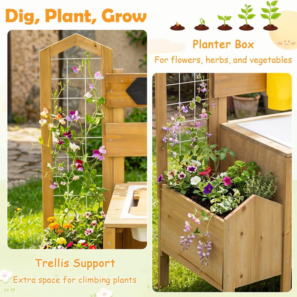 Wooden Mud Kitchen for Kids with Detachable Bird CagePlay KitchenTorqelo.com