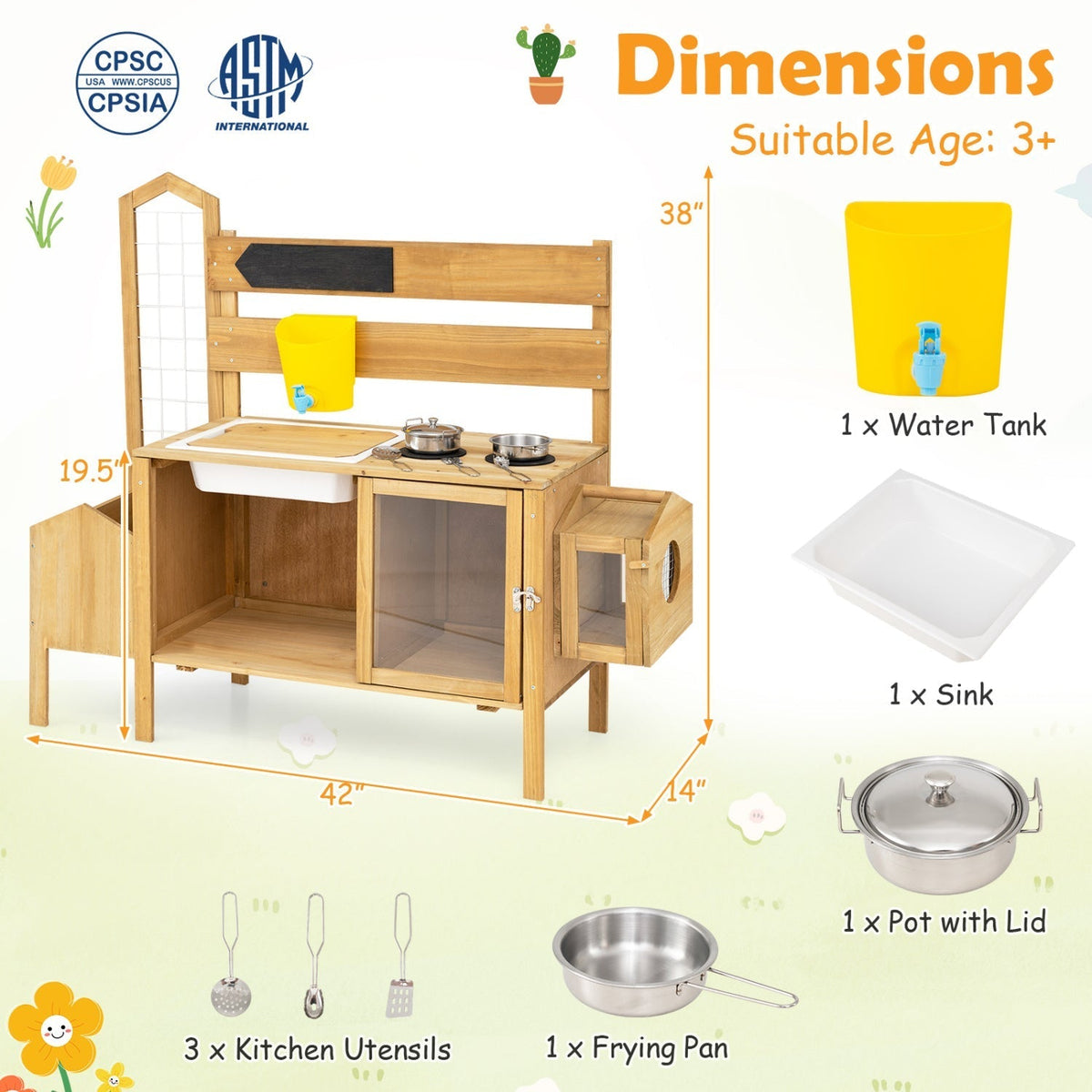 Wooden Mud Kitchen for Kids with Detachable Bird CagePlay KitchenTorqelo.com
