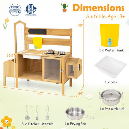 Wooden Mud Kitchen for Kids with Detachable Bird CagePlay KitchenTorqelo.com