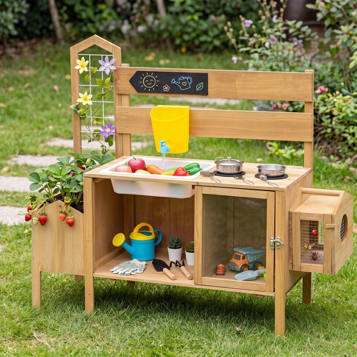 Wooden Mud Kitchen for Kids with Detachable Bird CagePlay KitchenTorqelo.com