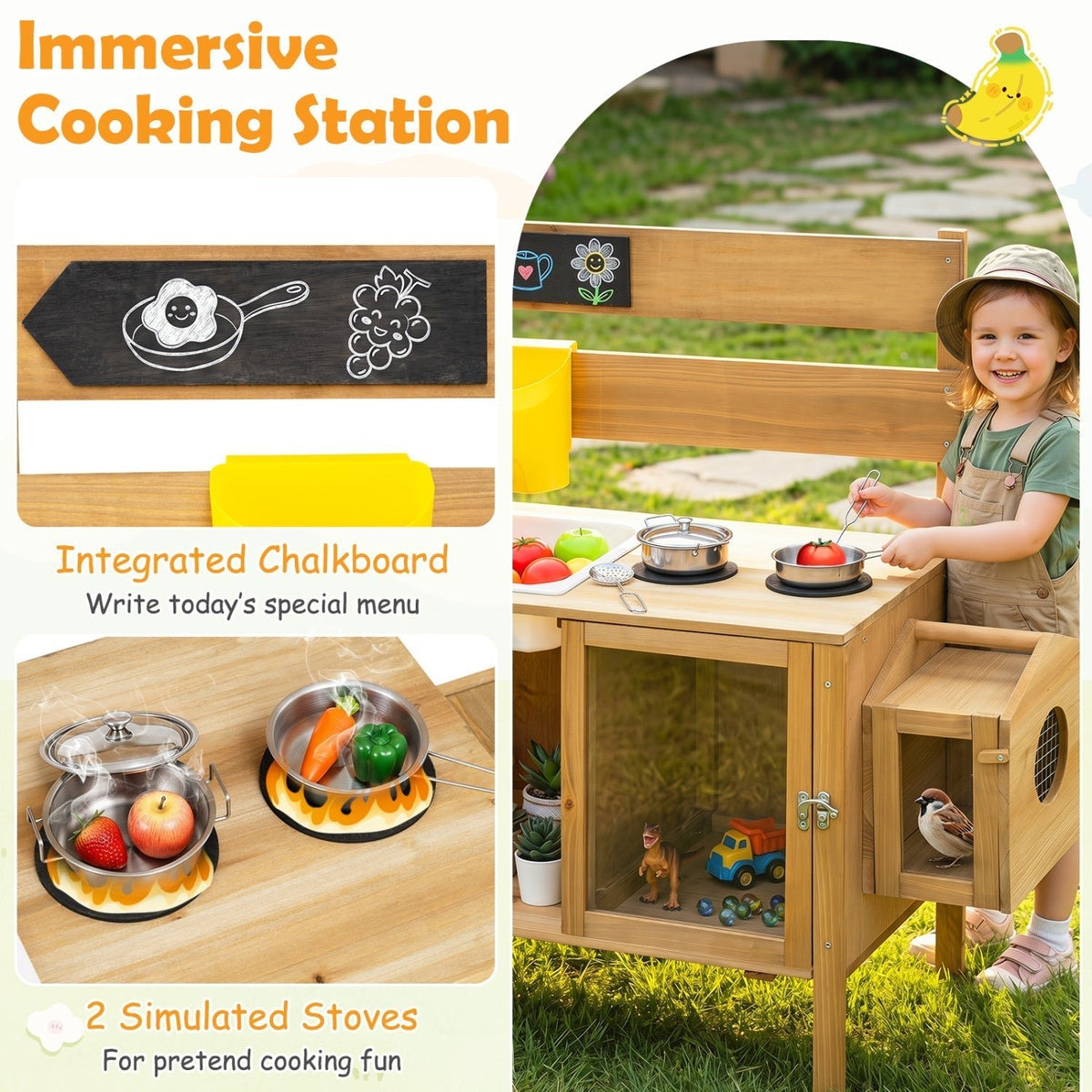 Wooden Mud Kitchen for Kids with Detachable Bird CagePlay KitchenTorqelo.com
