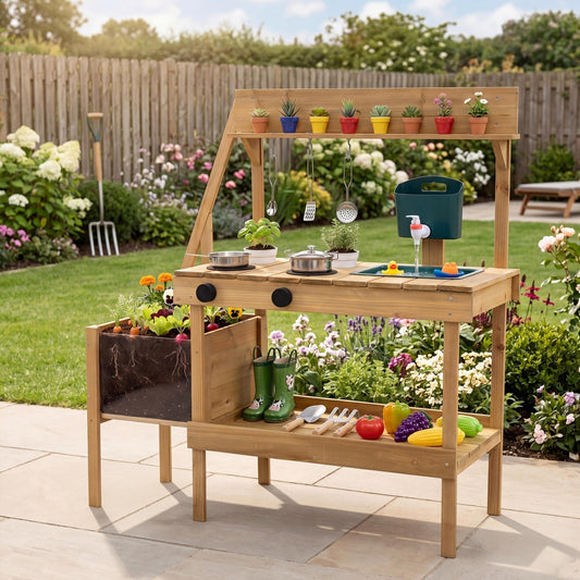Wooden Mud Kitchen with Planter Box for KidsPlay KitchenTorqelo.com
