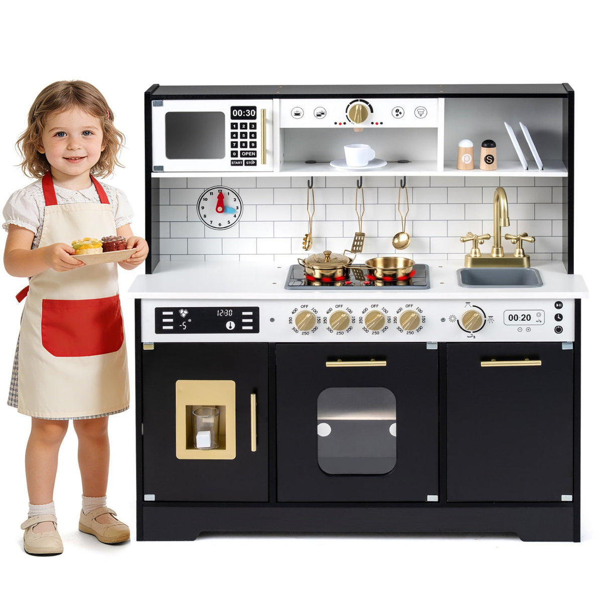 Wooden Play Kitchen for Kids with Realistic Lights and SoundsTorqelo.com
