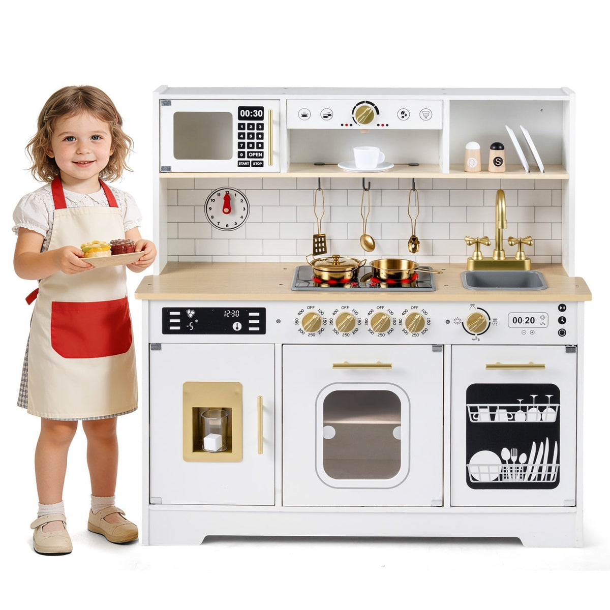 Wooden Play Kitchen for Kids with Realistic Lights and SoundsTorqelo.com