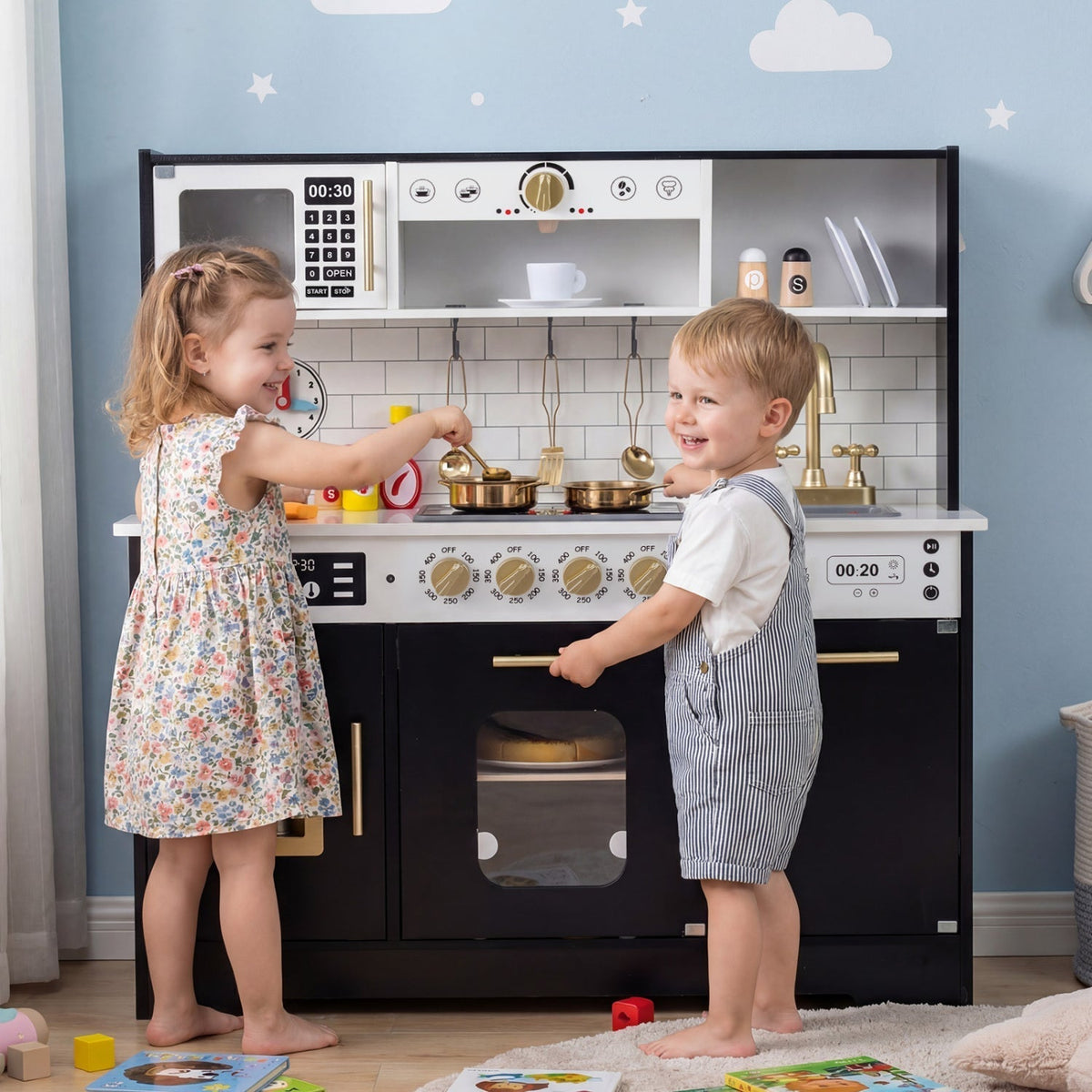 Wooden Play Kitchen for Kids with Realistic Lights and SoundsTorqelo.com