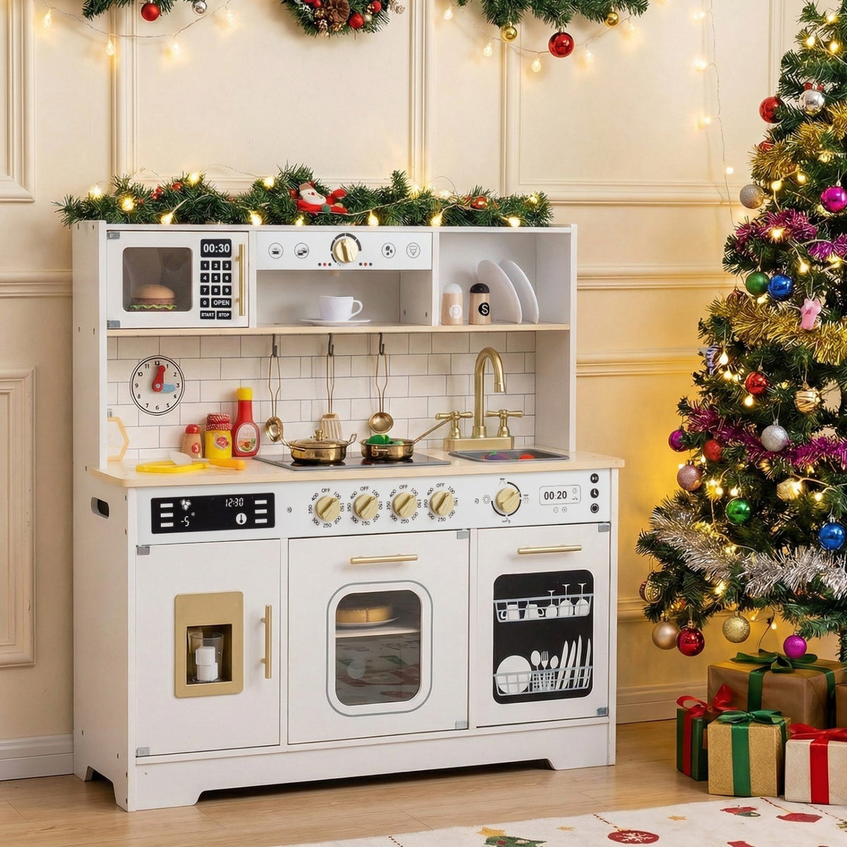 Wooden Play Kitchen for Kids with Realistic Lights and SoundsTorqelo.com