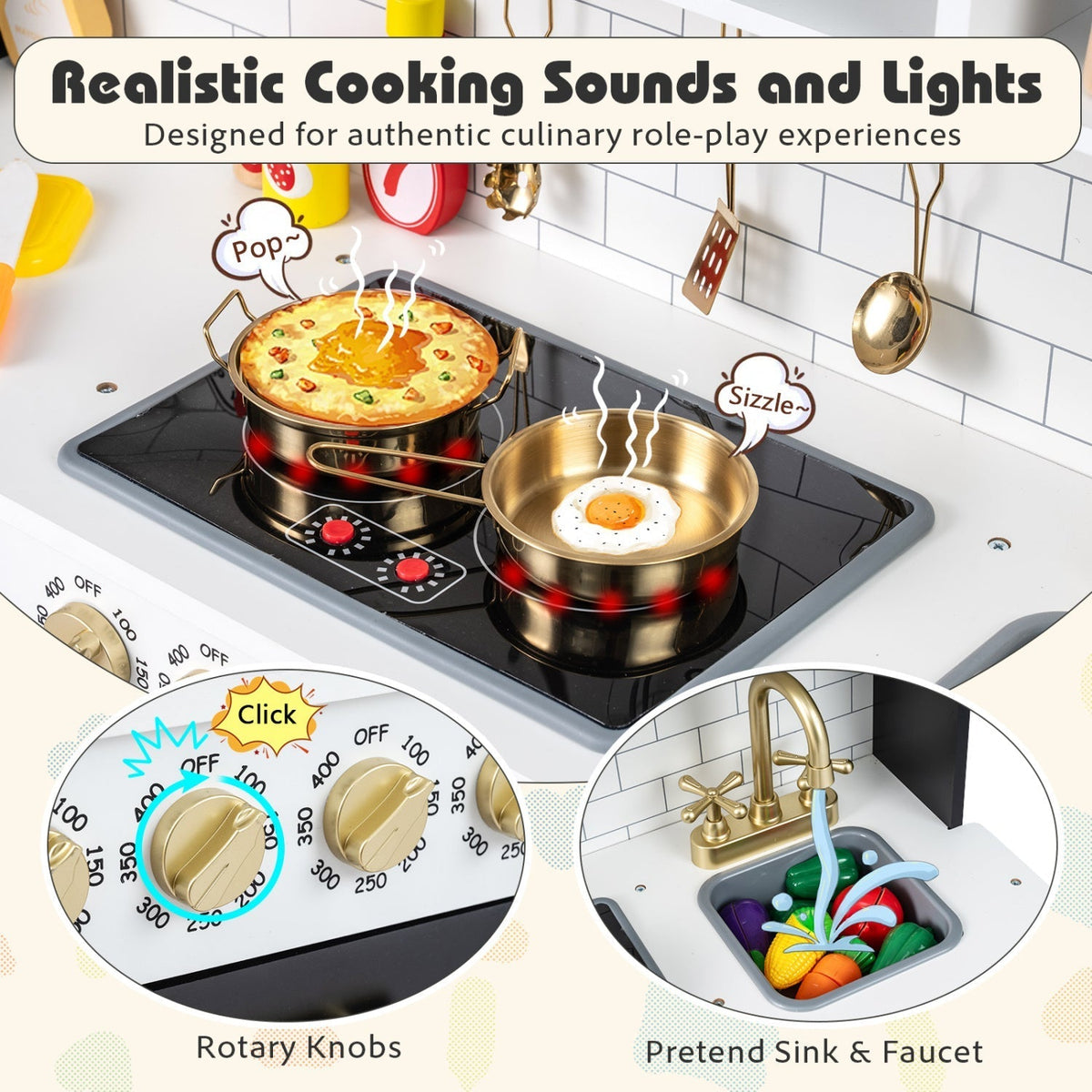 Wooden Play Kitchen for Kids with Realistic Lights and SoundsTorqelo.com