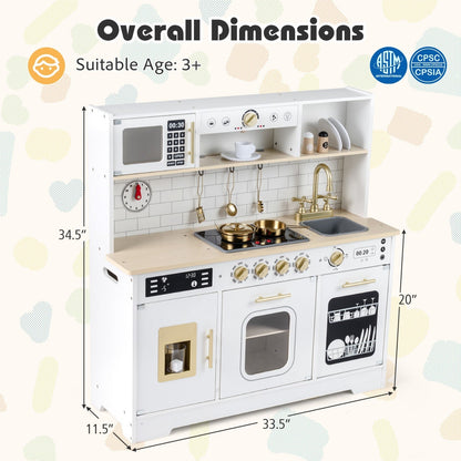 Wooden Play Kitchen for Kids with Realistic Lights and SoundsTorqelo.com