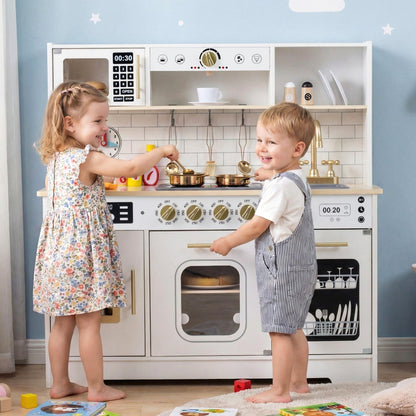 Wooden Play Kitchen for Kids with Realistic Lights and SoundsTorqelo.com