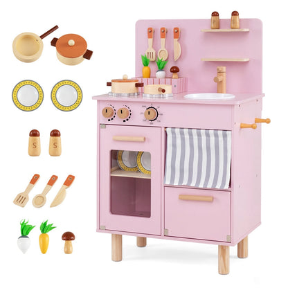 Wooden Play Kitchen Set for Kids with Stove, Sink & FaucetPlay Kitchen SetTorqelo.com