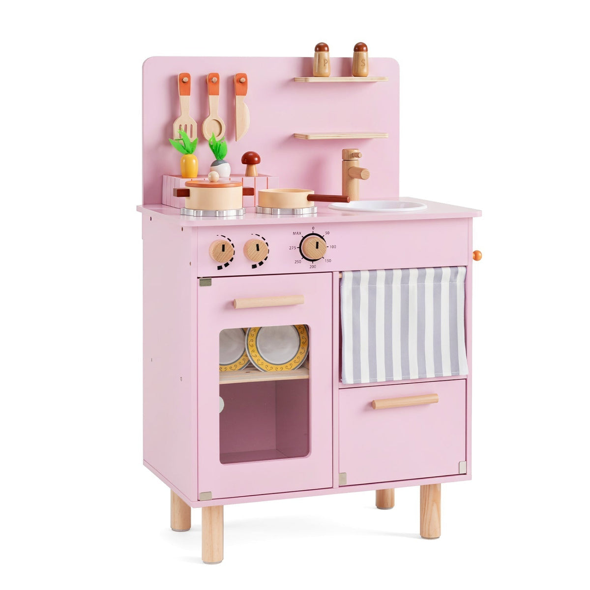 Wooden Play Kitchen Set for Kids with Stove, Sink & FaucetPlay Kitchen SetTorqelo.com