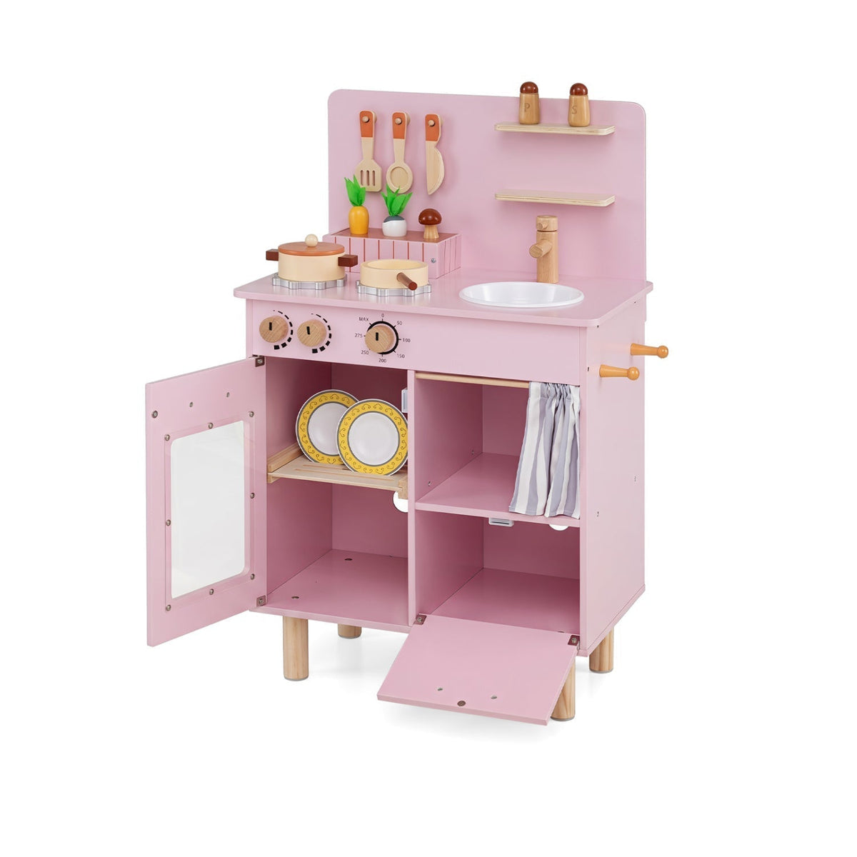 Wooden Play Kitchen Set for Kids with Stove, Sink & FaucetPlay Kitchen SetTorqelo.com