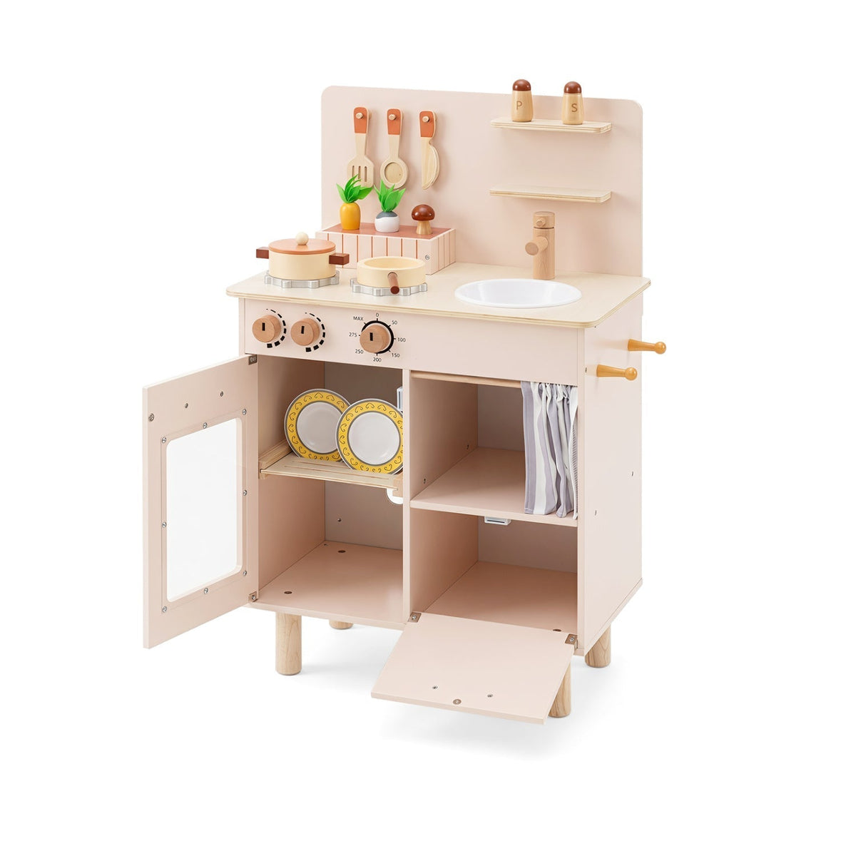 Wooden Play Kitchen Set for Kids with Stove, Sink & FaucetPlay Kitchen SetTorqelo.com