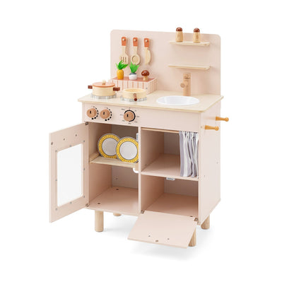 Wooden Play Kitchen Set for Kids with Stove, Sink & FaucetPlay Kitchen SetTorqelo.com