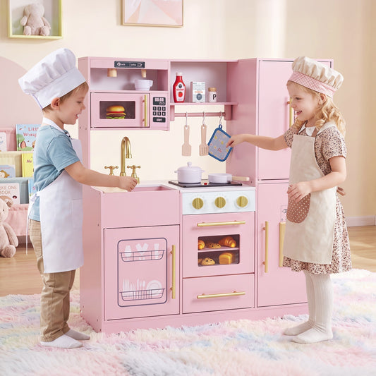 Wooden Play Kitchen with Lights & Sounds for Kids Ages 3+Play Kitchen SetTorqelo.com