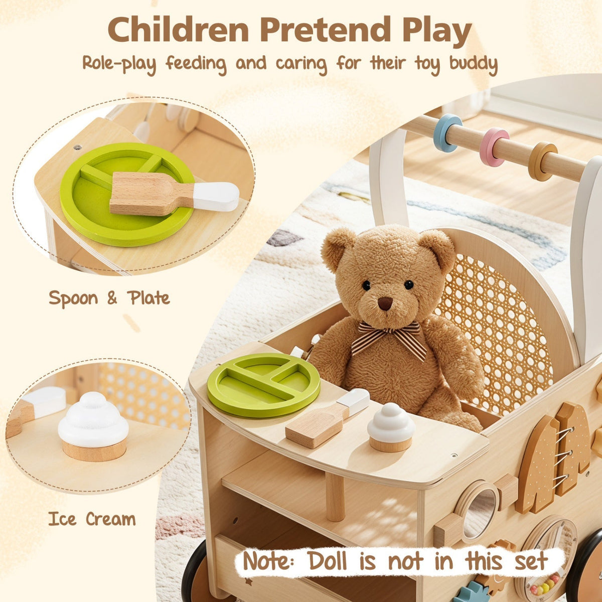 Wooden Push Walker 13-in-1 Activity Center with StorageBaby WalkerTorqelo.com