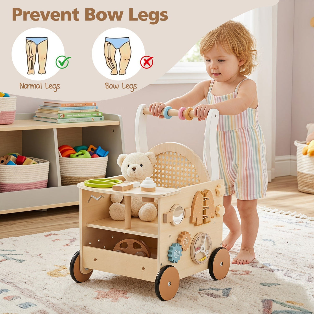 Wooden Push Walker 13-in-1 Activity Center with StorageBaby WalkerTorqelo.com