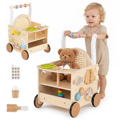 Wooden Push Walker 13-in-1 Activity Center with StorageBaby WalkerTorqelo.com