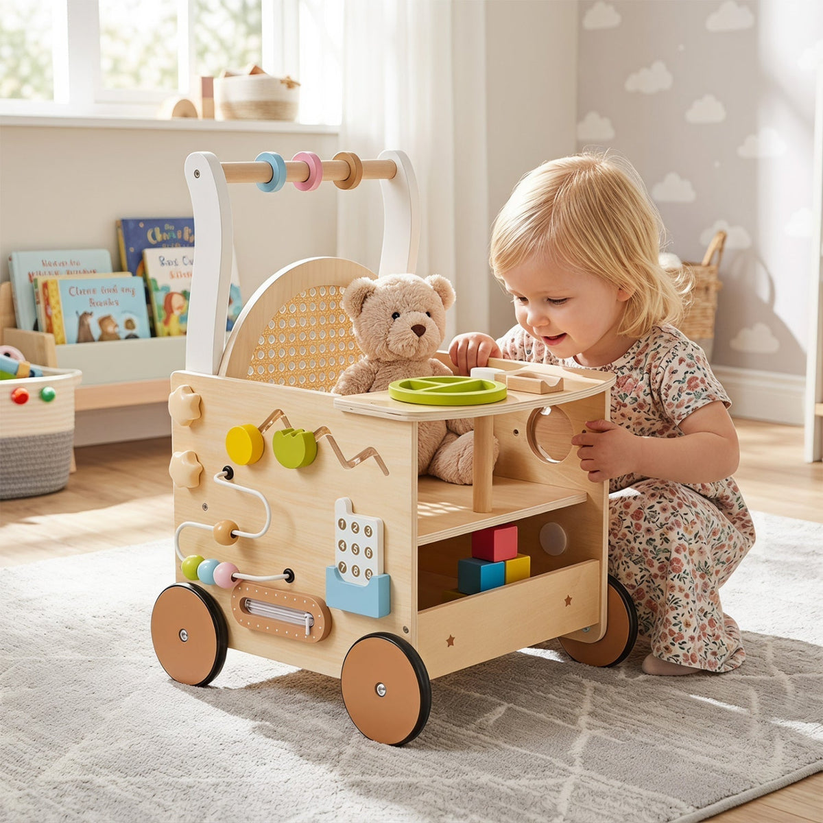 Wooden Push Walker 13-in-1 Activity Center with StorageBaby WalkerTorqelo.com