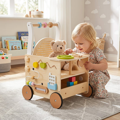 Wooden Push Walker 13-in-1 Activity Center with StorageBaby WalkerTorqelo.com