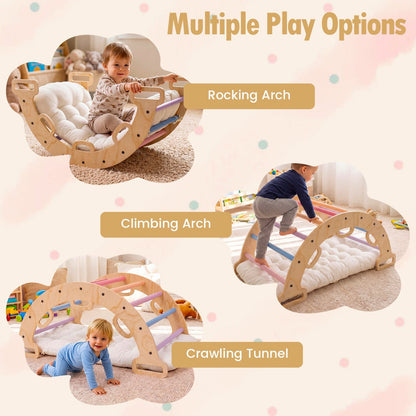 Wooden Rocking Climbing Arch with Cushion 3-in-1 MontessoriClimbing ToyTorqelo.com