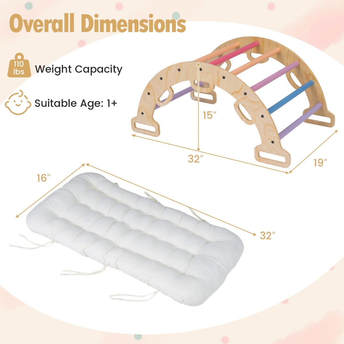 Wooden Rocking Climbing Arch with Cushion 3-in-1 MontessoriClimbing ToyTorqelo.com