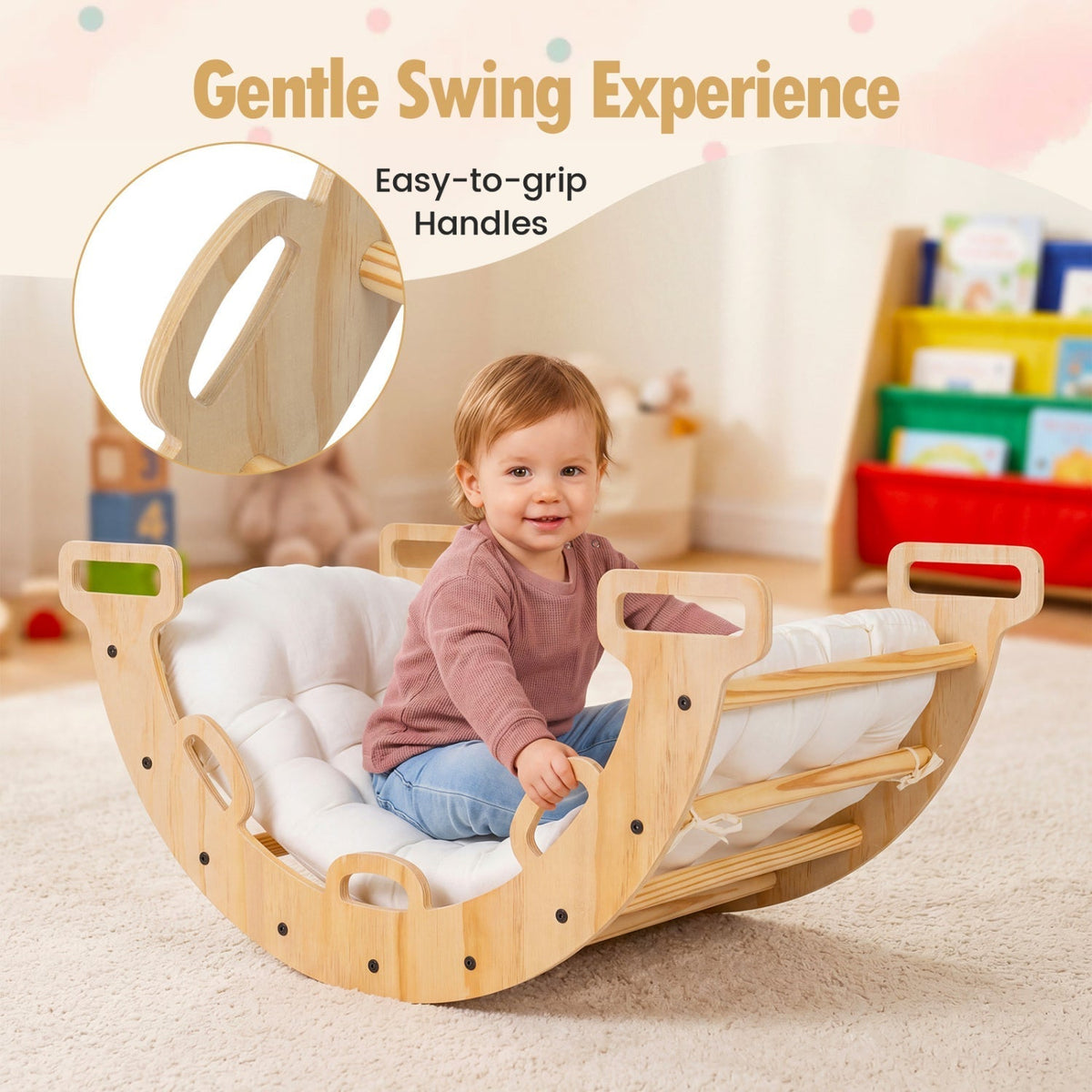 Wooden Rocking Climbing Arch with Cushion 3-in-1 MontessoriClimbing ToyTorqelo.com