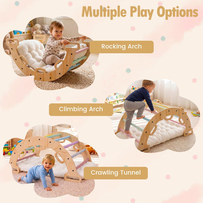 Wooden Rocking Climbing Arch with Cushion 3-in-1 MontessoriClimbing ToyTorqelo.com