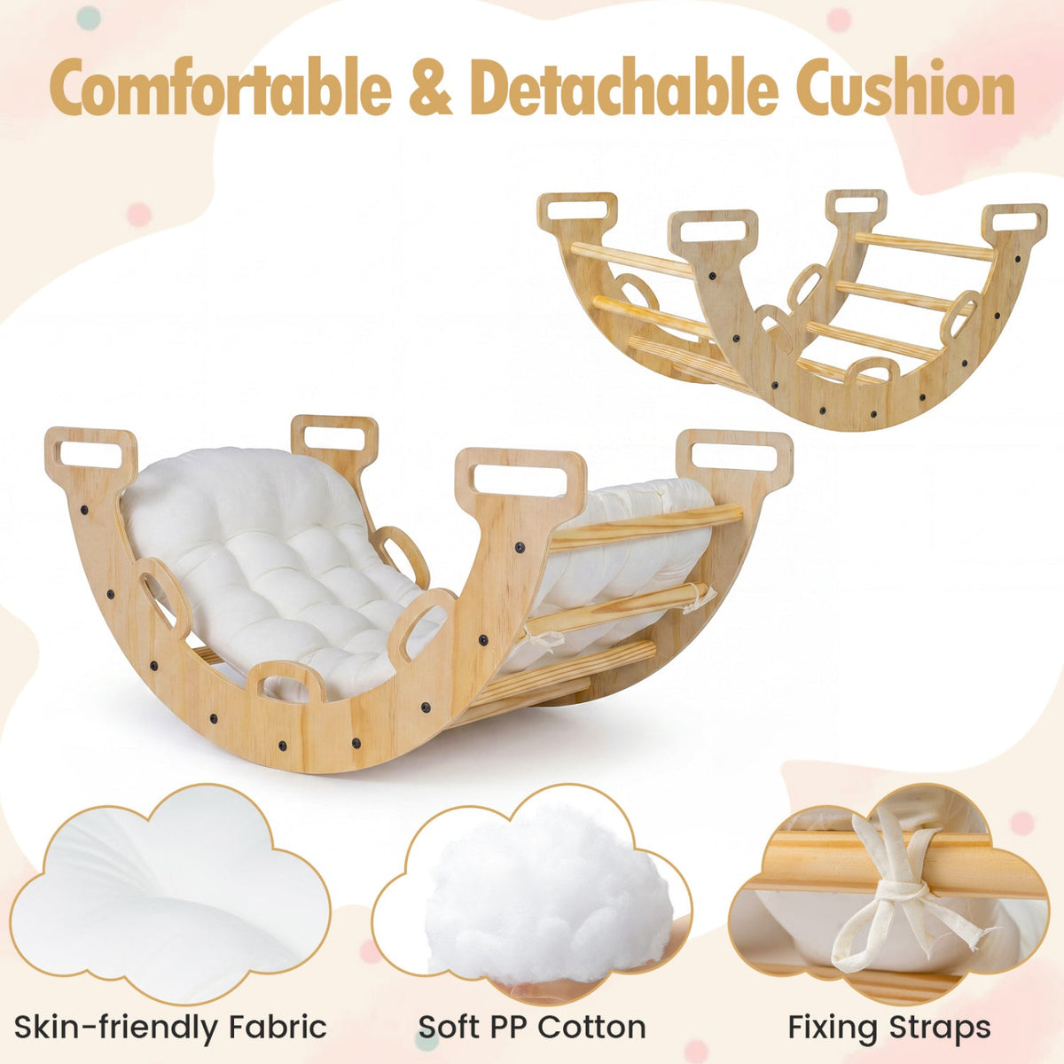 Wooden Rocking Climbing Arch with Cushion 3-in-1 MontessoriClimbing ToyTorqelo.com