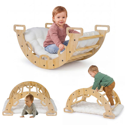 Wooden Rocking Climbing Arch with Cushion 3-in-1 MontessoriClimbing ToyTorqelo.com