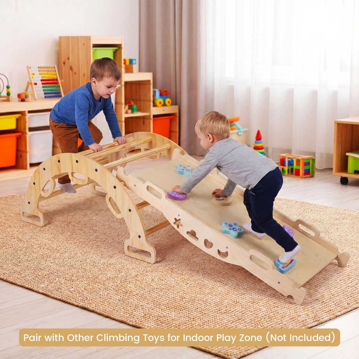 Wooden Rocking Climbing Arch with Cushion 3-in-1 MontessoriClimbing ToyTorqelo.com