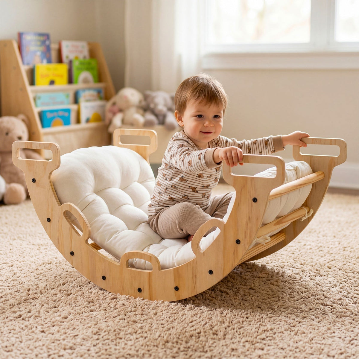 Wooden Rocking Climbing Arch with Cushion 3-in-1 MontessoriClimbing ToyTorqelo.com