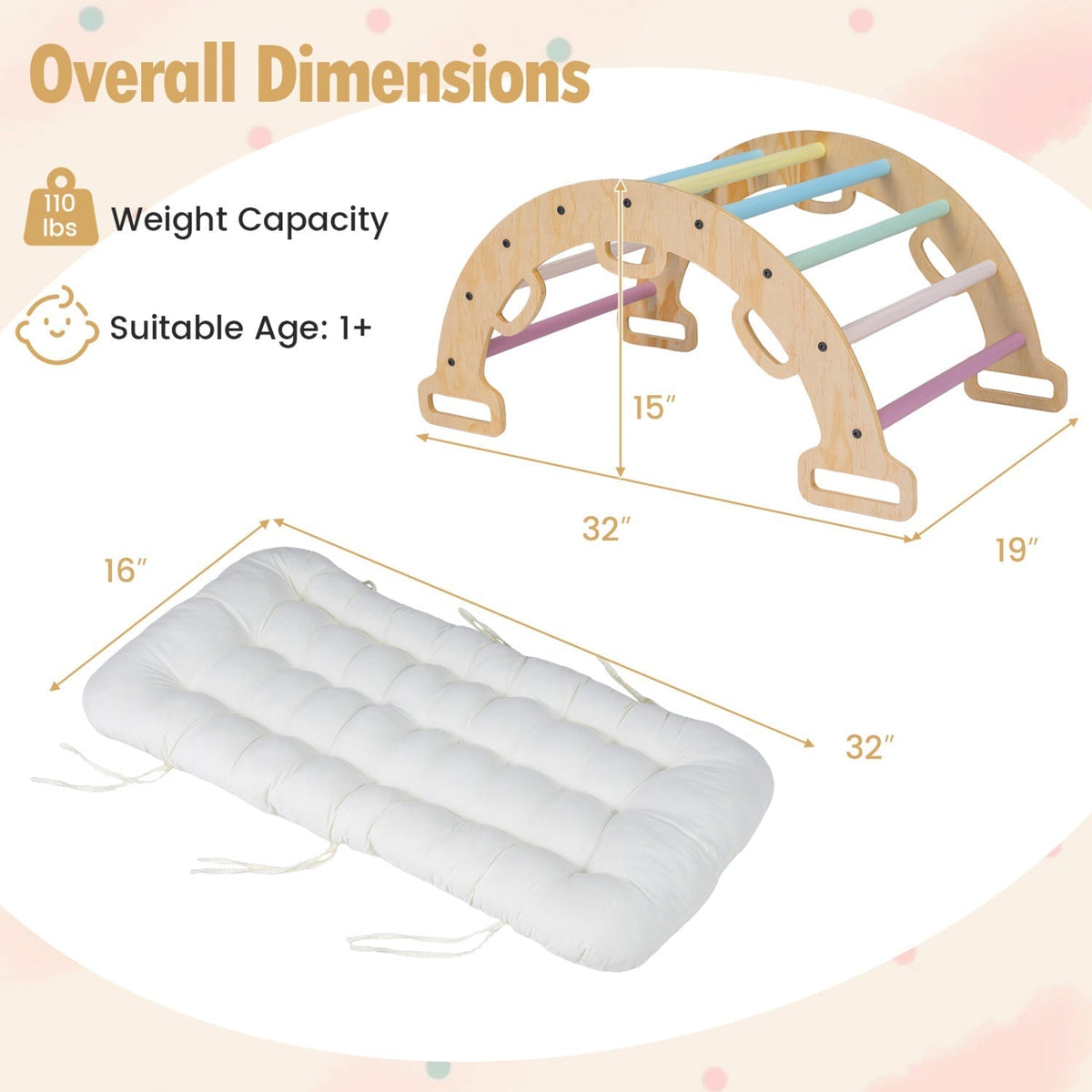 Wooden Rocking Climbing Arch with Cushion 3-in-1 MontessoriClimbing ToyTorqelo.com
