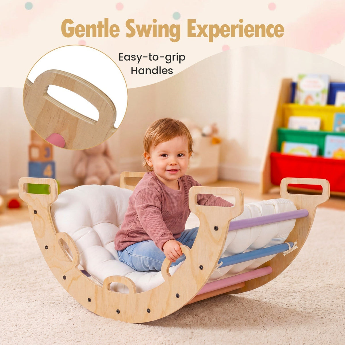 Wooden Rocking Climbing Arch with Cushion 3-in-1 MontessoriClimbing ToyTorqelo.com