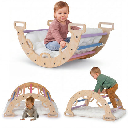 Wooden Rocking Climbing Arch with Cushion 3-in-1 MontessoriClimbing ToyTorqelo.com