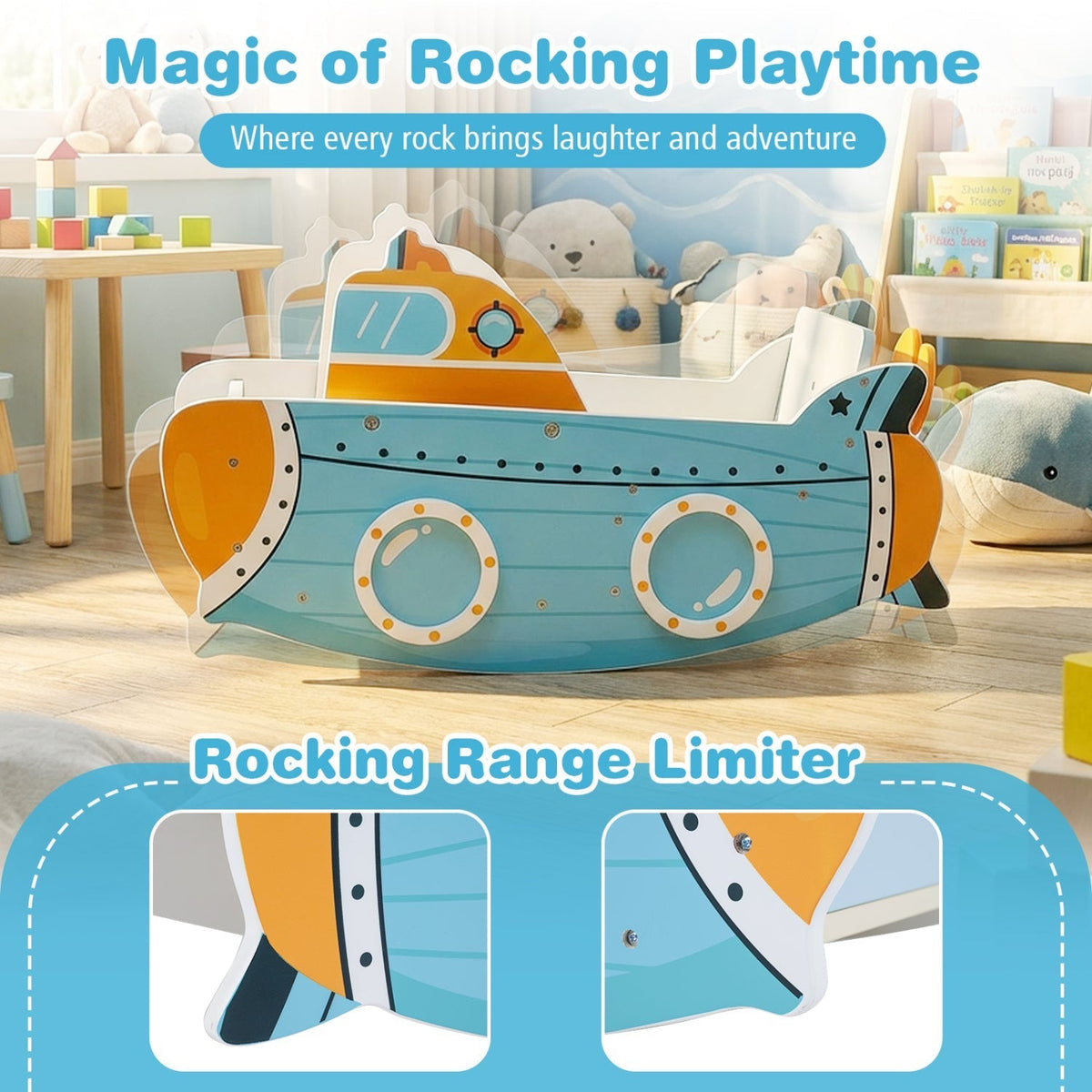 Wooden Submarine Rocking Climber with Rotating PropellerClimbing ToyTorqelo.com