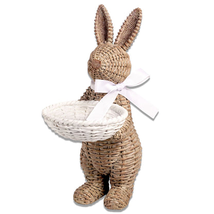 Woven Wicker Resin Bunny Sitter with Candy Dish by Rust & Cinder