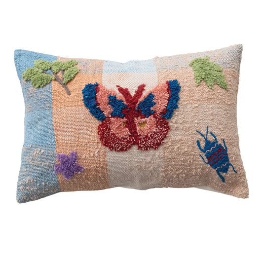 Tufted & Embroidered Butterfly & Insect Woven Thow Pillow by Rust & Cinder