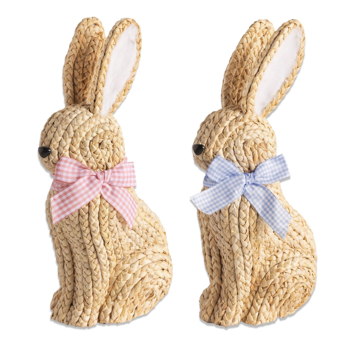 Woven Corn Husk Bunny with Gingham Bow by Rust & Cinder