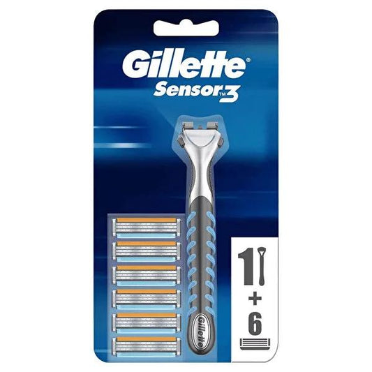 Gillette Sensor 3: Smooth Shave Manual Razor with 6 Blades - Sensitive Skin, Close Cut, Effortless Grooming by Beauty Care Bag