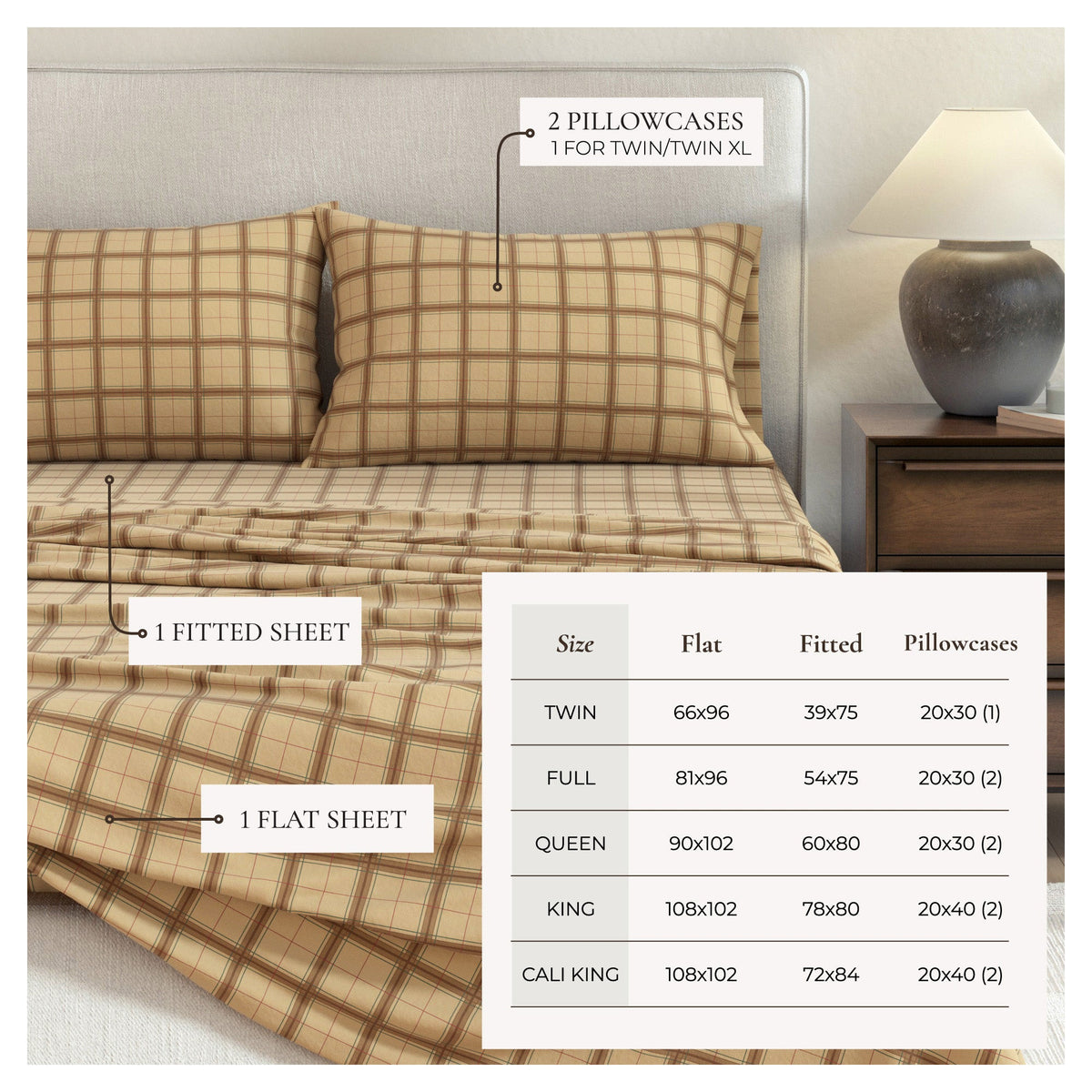 Turkish Cotton Flannel Sheet Set - Plaid & Stripe Collection by Great Bay Home