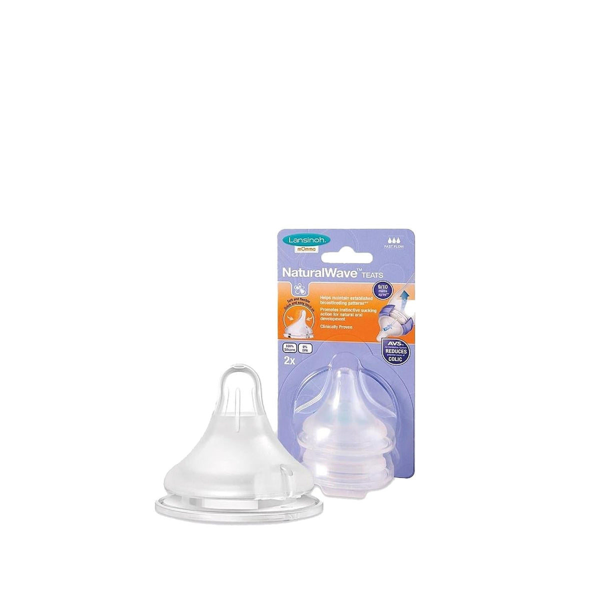 Lansinoh Natural Wave medium flow baby bottle nipples, 2 count
