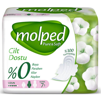 Molped Pure & Soft Organic Cotton Pads: Hypoallergenic, Chlorine & Paraben Free Sanitary Napkins for Sensitive Skin - 7 Count by Beauty Care Bag