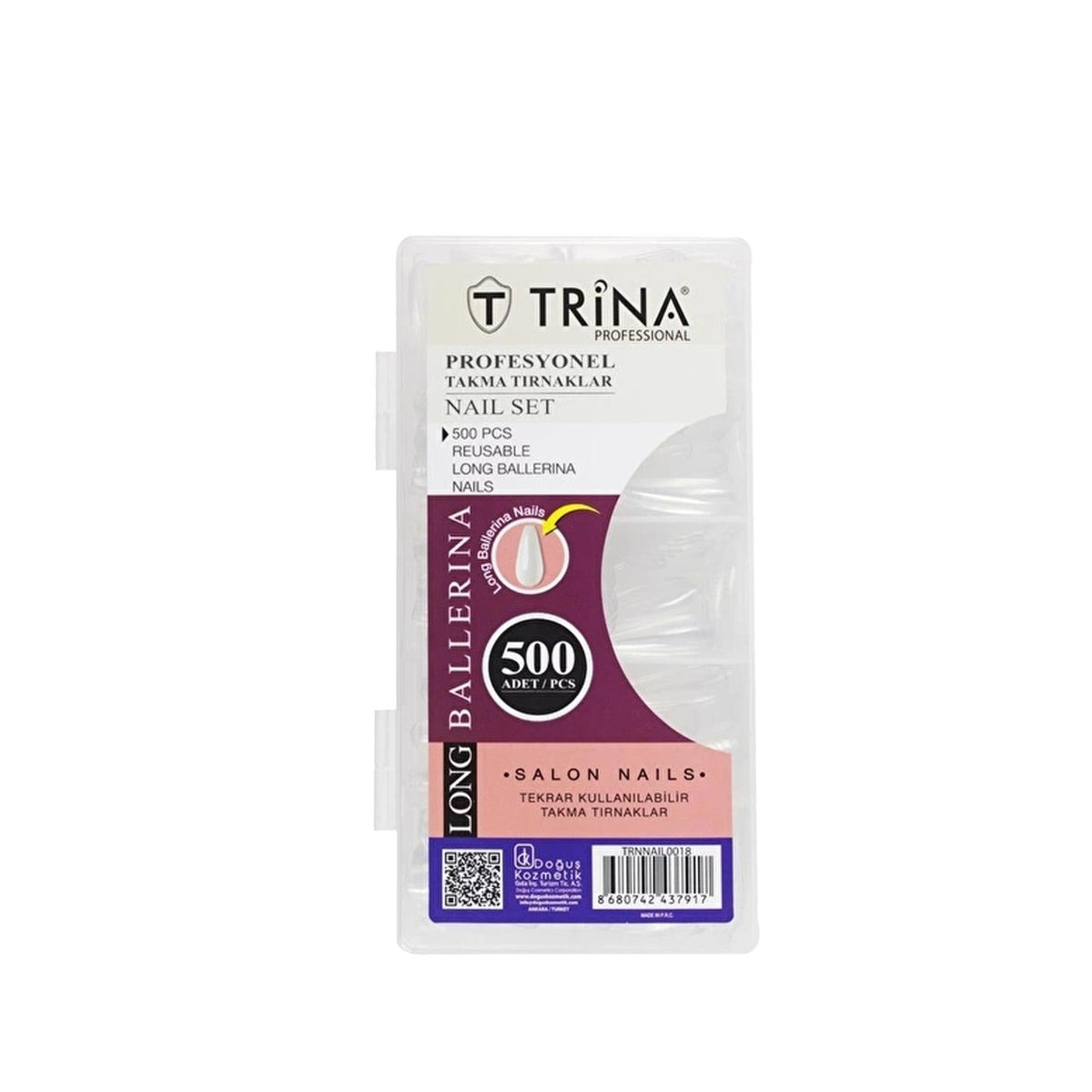 Trina Nail Tips - 500 Piece Long Ballerina Artificial Nails for DIY Nail Care & Beauty Enhancements by Beauty Care Bag