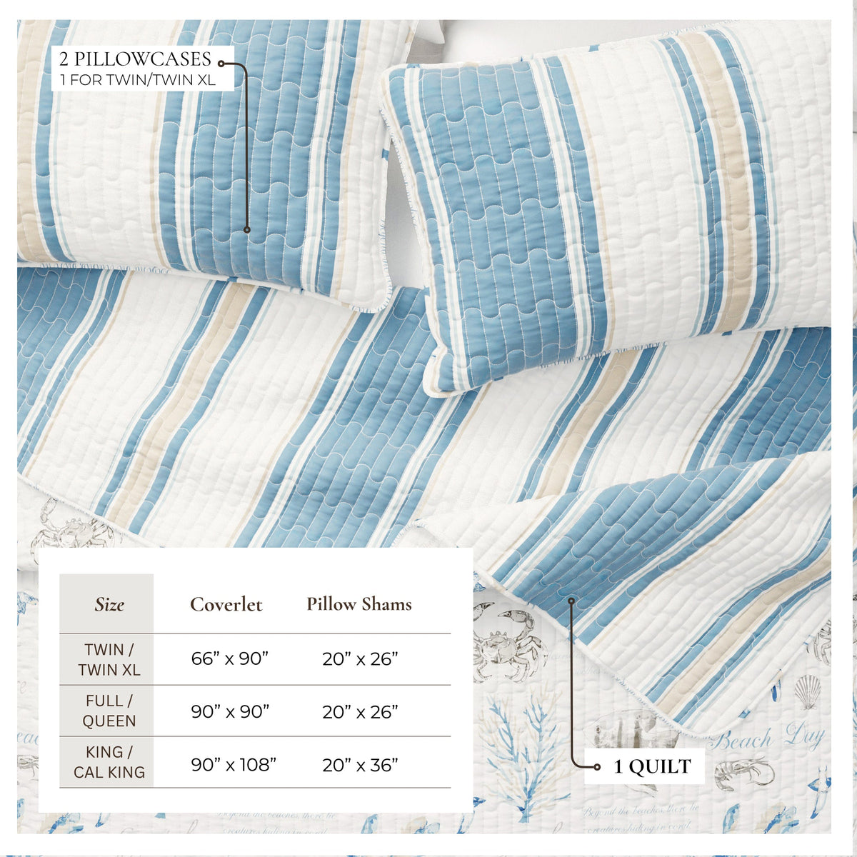 Stripe & Ocean Story Coastal Quilt Set - New Castle Collection by Great Bay Home
