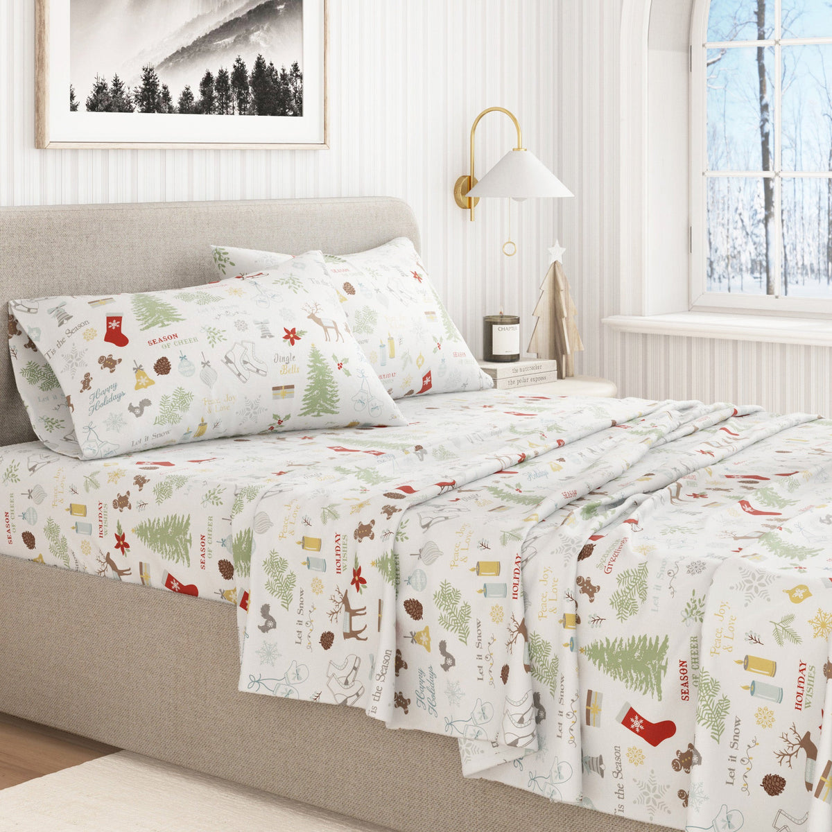 Turkish Cotton Christmas Flannel Sheet Set - Whittaker Collection by Great Bay Home