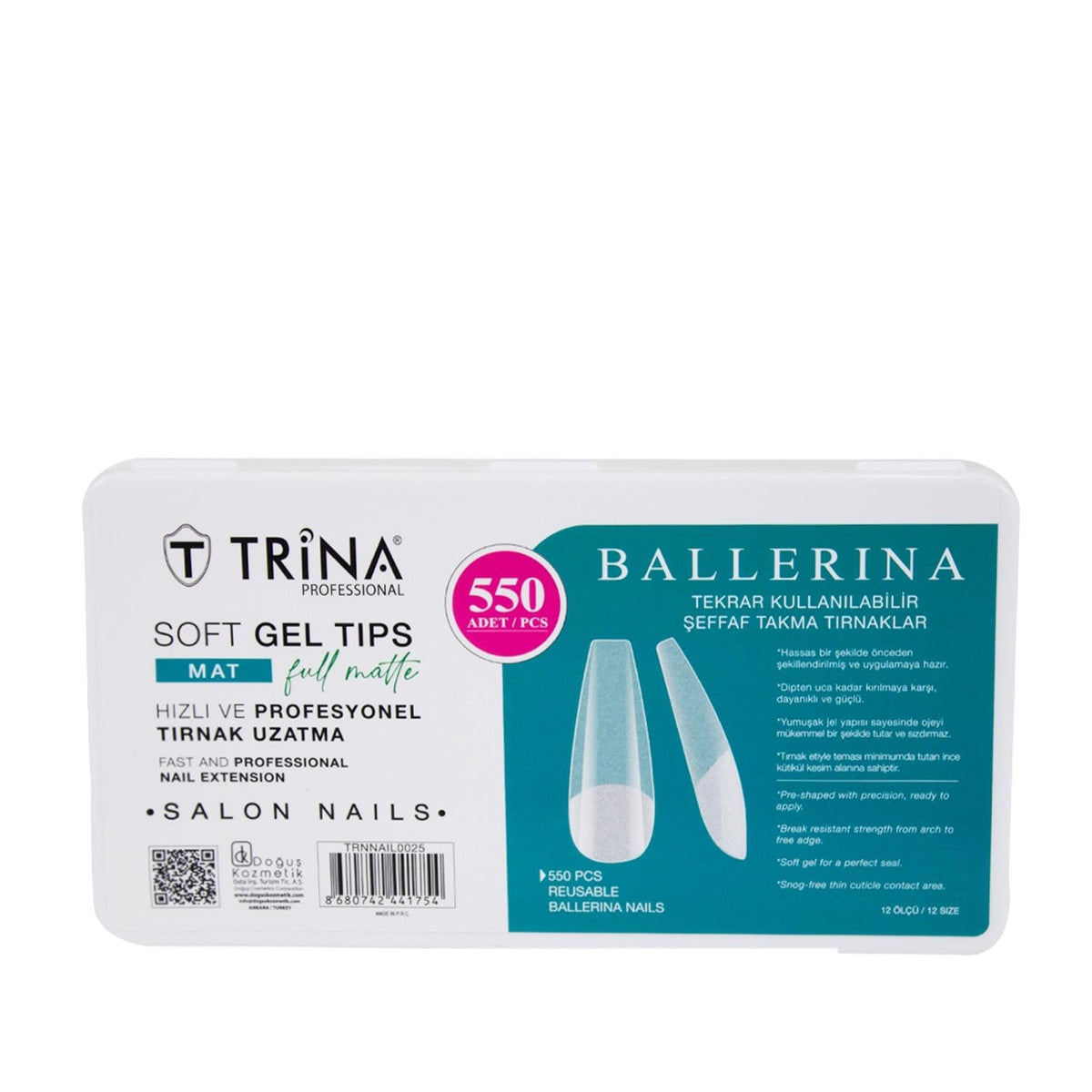 Trina matte soft gel nail tips in ballerina shape, 550 pieces